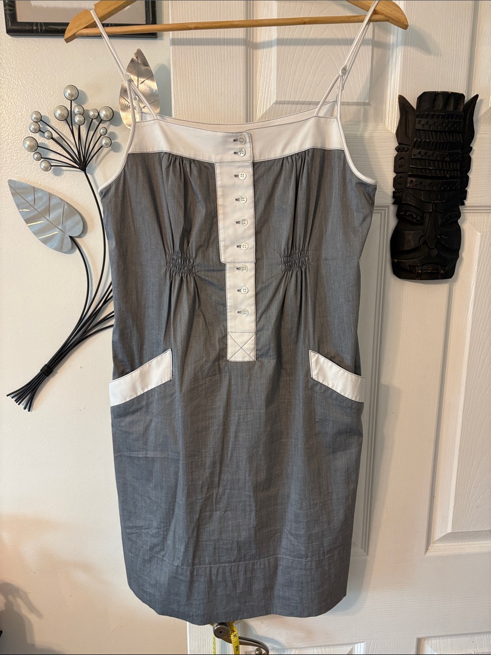 BCBGMaxAzria Gray and White Spaghetti-Strap Mini Dress